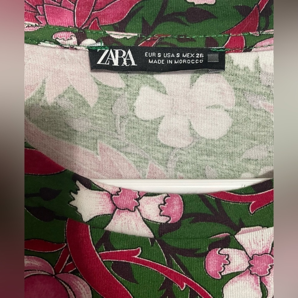 Zara blouse floral tie sleeve color:green/pink Size:S - Picture 6 of 8